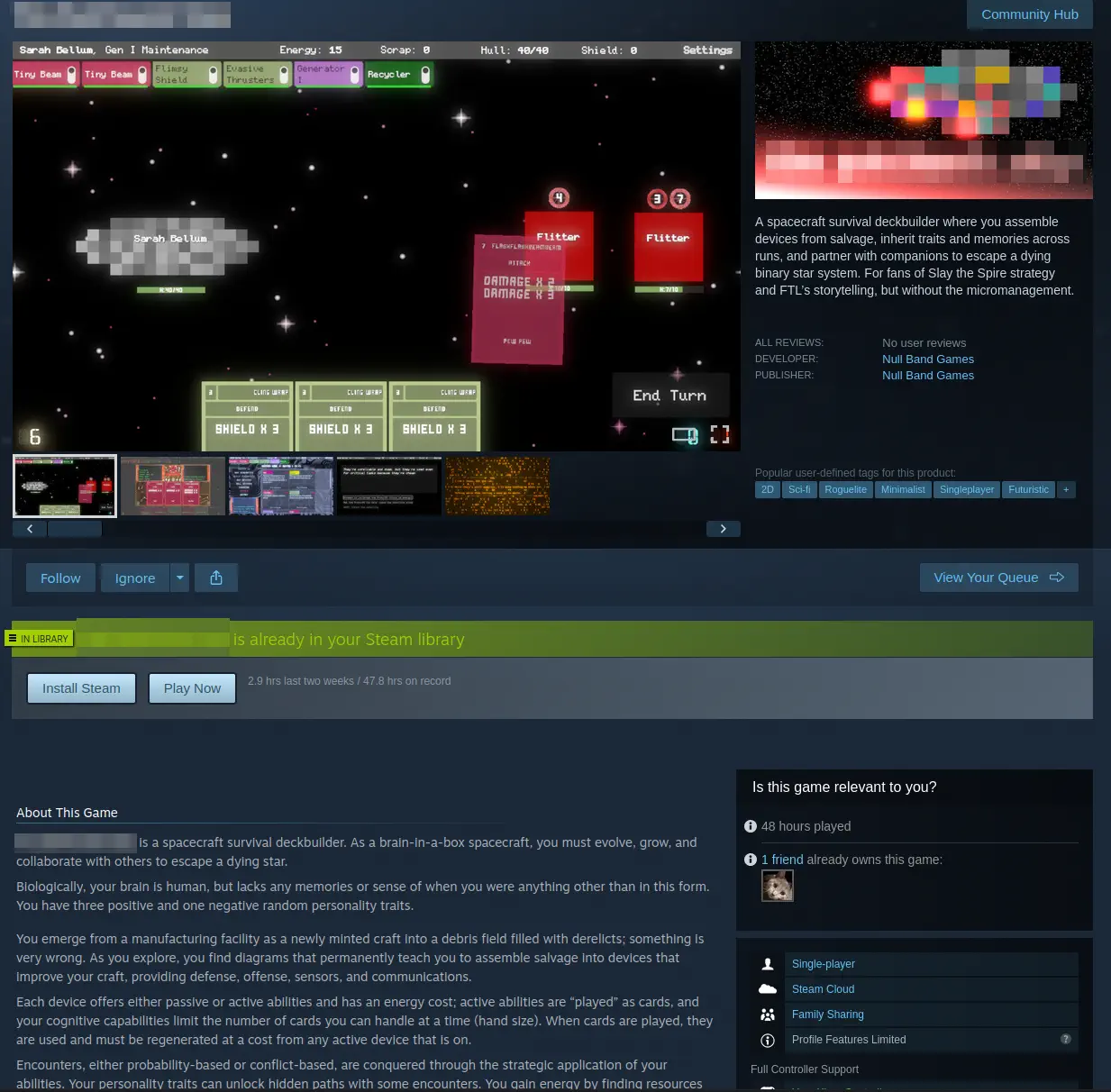 Steam Store Page Beta for an unannounced roguelike deckbuilder
