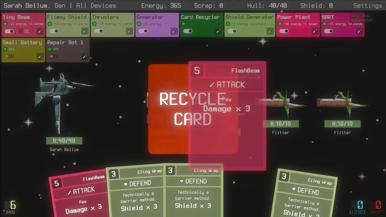 The recycle card interface for The Patchwork Ship